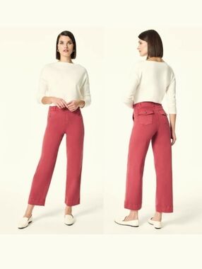 Spanx Stretch Twill Wide Leg Crop Pants Sz Large Soft Berry Red